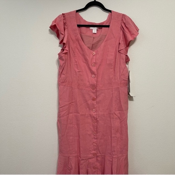 NWT Rachel Parcell Midi Dress Size XXL Pink Linen Blend Ruffled Button Down - Picture 5 of 9